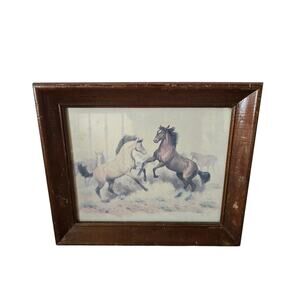 Vintage Rearing  Horse Print 12" X 10" Distressed Frame